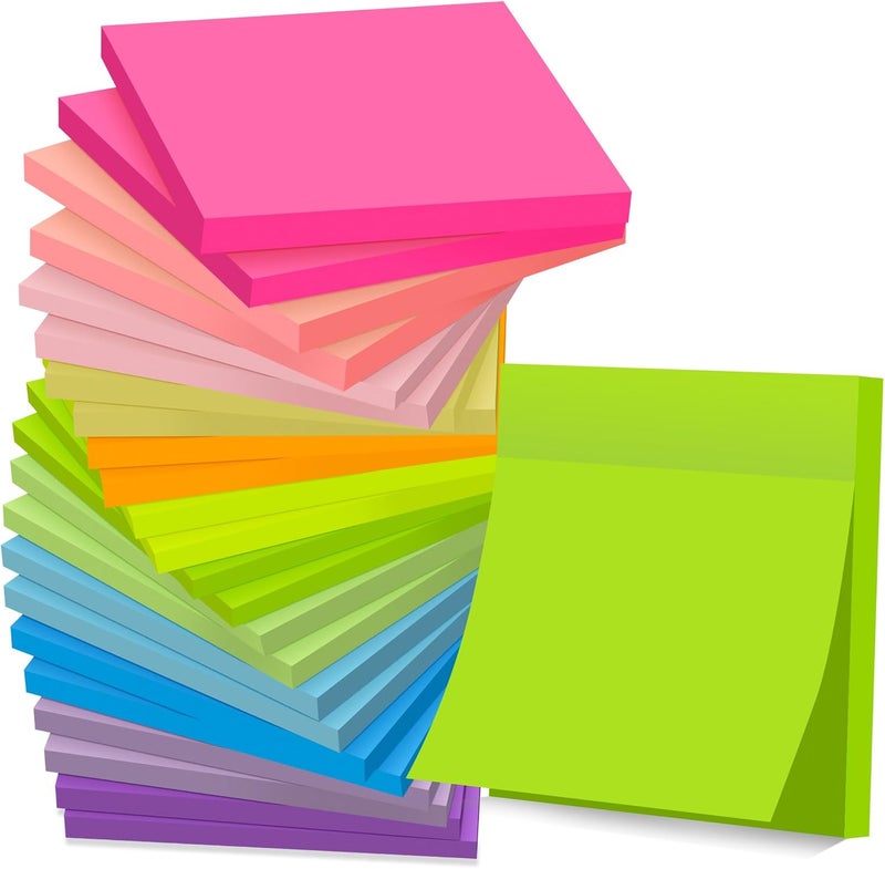 vipstar (24 Pads) Sticky Notes 3x3 in Post, 12 Bright Colors Self-Stick Note Pads it, Strong Adhesive, Easy to Post for Home, Office, Notebook - Image 1
